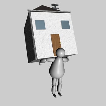 3D puppet bringing house on his back