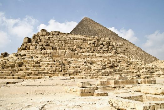 egypt, landscape with pyramids under blue sky 