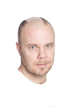 Man shaving his head isolated on a white background