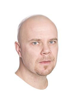 Man shaving his head isolated on a white background