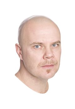 Man shaving his head isolated on a white background