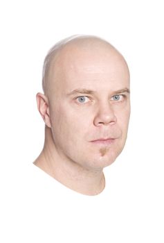 Man shaving his head isolated on a white background