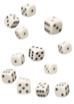 dices falling isolated on white background