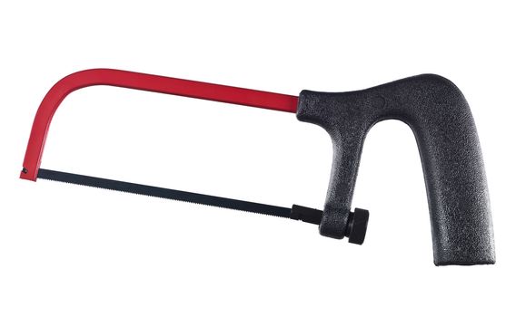 Red and black hacksaw isolated on a white background