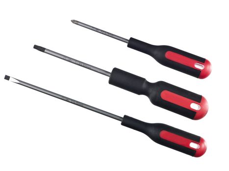 Three different screwdrivers isolated on a white background