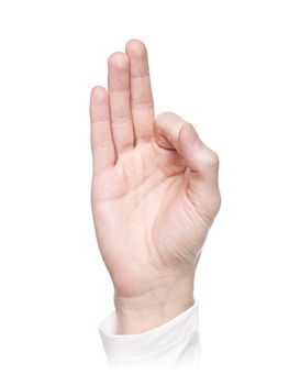 Letter 'F' in sign language, isolated on a white background