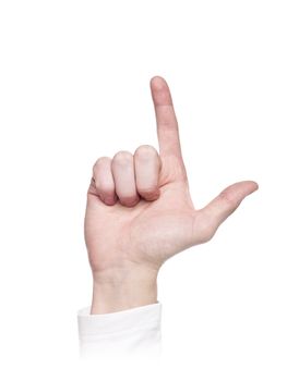 Letter 'L' in sign language, isolated on a white background
