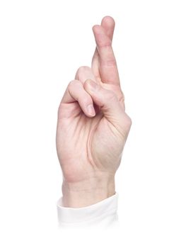 Letter 'R' in sign language, isolated on a white background