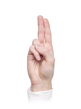 Letter 'U' in sign language, isolated on a white background