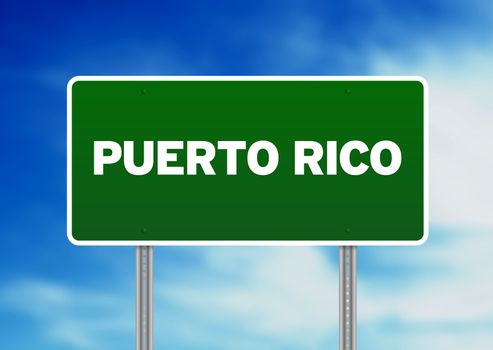 Green Puerto Rico highway sign on Cloud Background. 