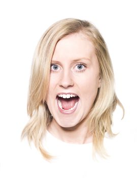 Girl making a funny face isolated on a white background