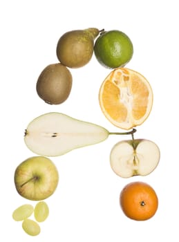 The letter 'A' made out of fruit isolated on a white background