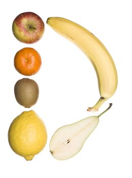 The letter 'D' made out of fruit isolated on a white background