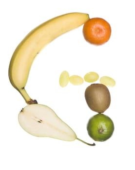 The letter 'G' made out of fruit isolated on a white background