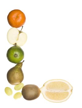 The letter 'L' made out of fruit isolated on a white background