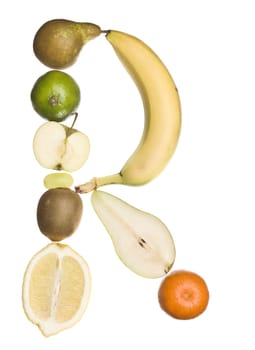 The letter 'R' made out of fruit isolated on a white background