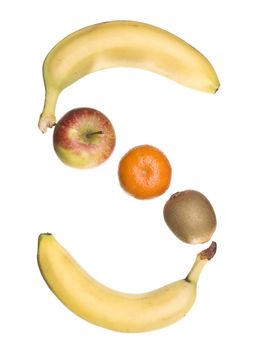 The letter 'S' made out of fruit isolated on a white background