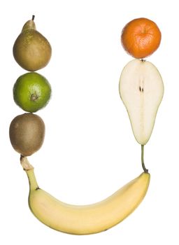 The letter 'U' made out of fruit isolated on a white background