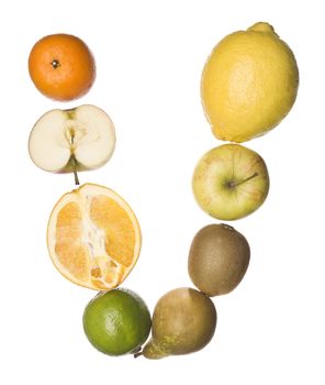 The letter 'V' made out of fruit isolated on a white background