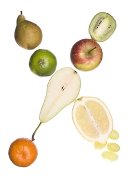 The letter 'X' made out of fruit isolated on a white background