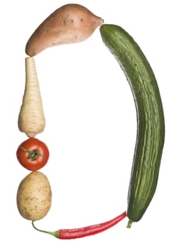 The letter 'D' made out of vegetables isolated on a white background