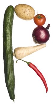 The letter 'R' made out of vegetables isolated on a white background