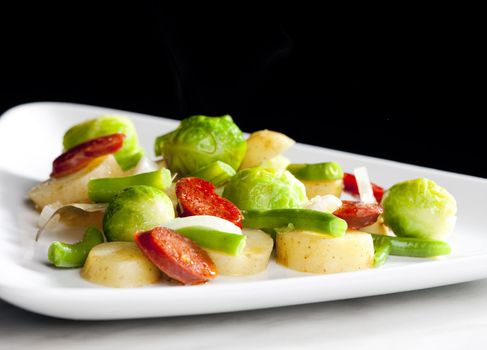 vegetables mixture with sausage and potatoes