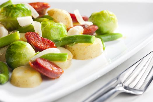 vegetables mixture with sausage and potatoes