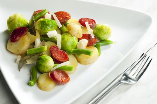 vegetables mixture with sausage and potatoes
