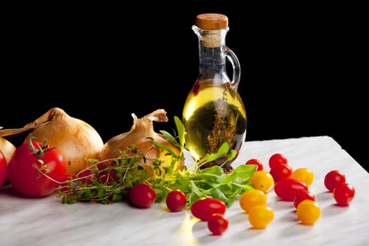 vegetables still life with olive oil