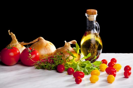 vegetables still life with olive oil