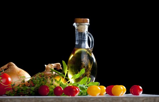 vegetables still life with olive oil