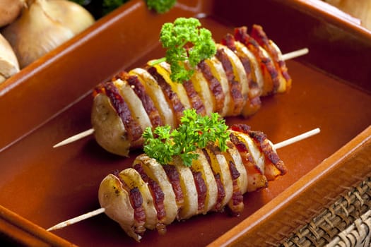 potato skewers with bacon