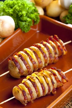 potato skewers with bacon