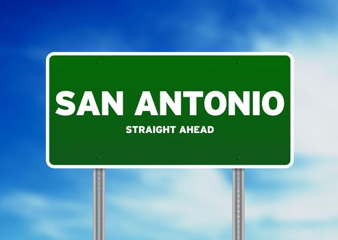 Green San Antonio, Texas, USA highway sign on Cloud Background. 