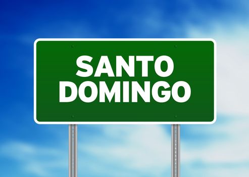 Green Santo Domingo,Dominican Republic highway sign on Cloud Background.