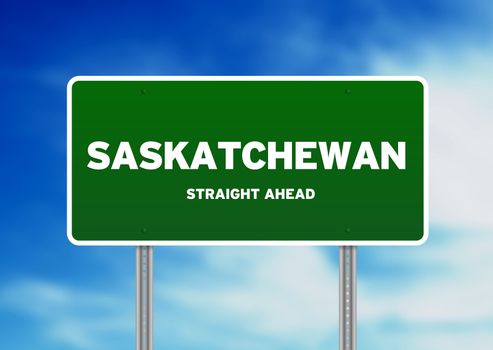 High resolution graphic of a Saskatchewan highway sign on Cloud Background. 
