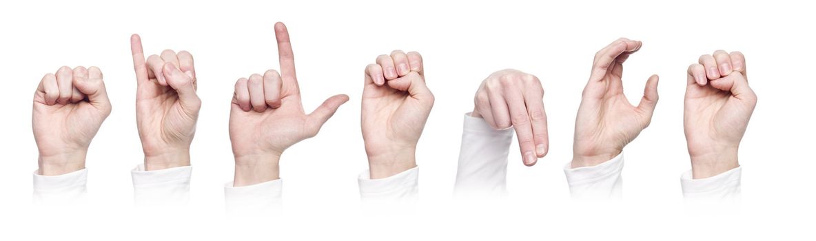 The word 'Silence' made in sign language isolated on a white background