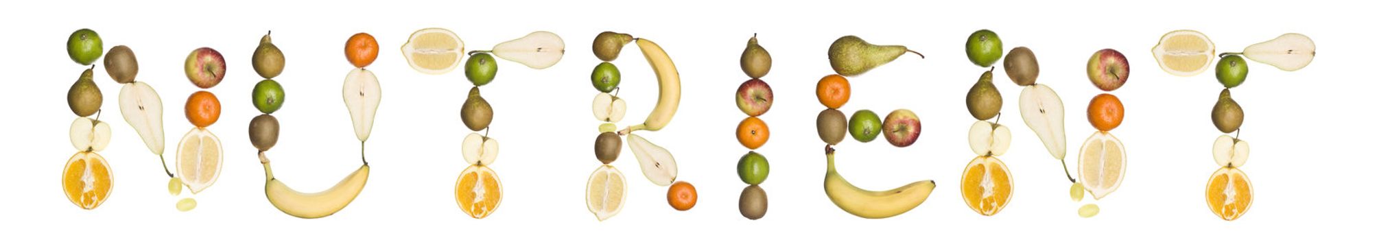 The word 'Nutrient' made out of fruit isolated on a white background