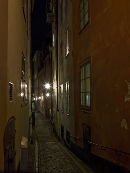 Colorful back alley in the old town of Stockholm