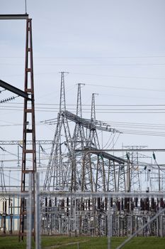 Power station with pylons and power lines.