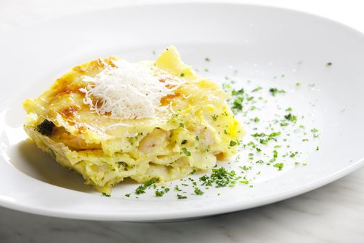 lasagne with broccoli and chicken meat