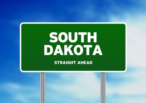 Green South Dakota, USA highway sign on Cloud Background. 