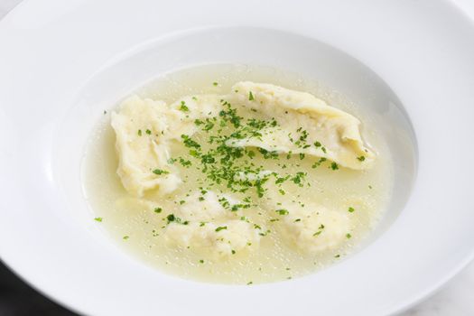 beef bouillon with dumplings
