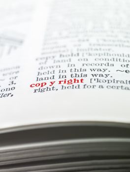 The word 'copyright' highlighted in a dictionary