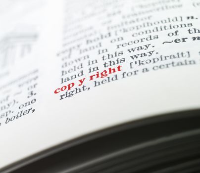 The word 'copyright' highlighted in a dictionary