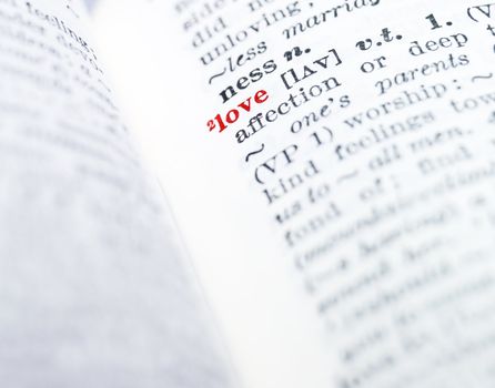 The word 'love' highlighted in a dictionary