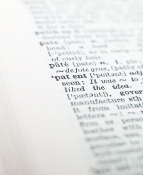 the word 'patent' highlighted in a dictionary