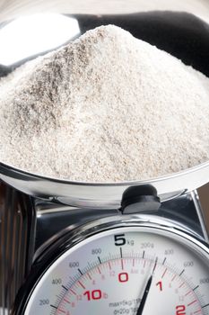 kitchen scales with flour