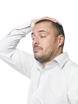 Portrait of a man with head ache.